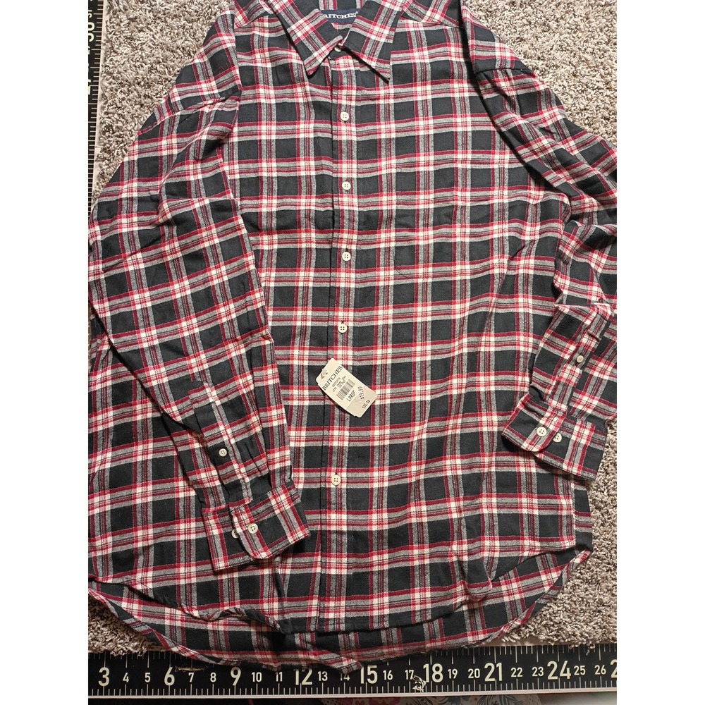 Britches Great Outdoors Plaid Flannel Shirt Mens Large Red Black Cotton NWT